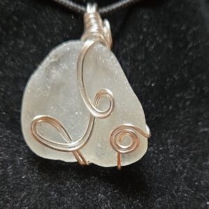 Sea Glass Pendant Necklace in Clear with Silver Wire Wrap